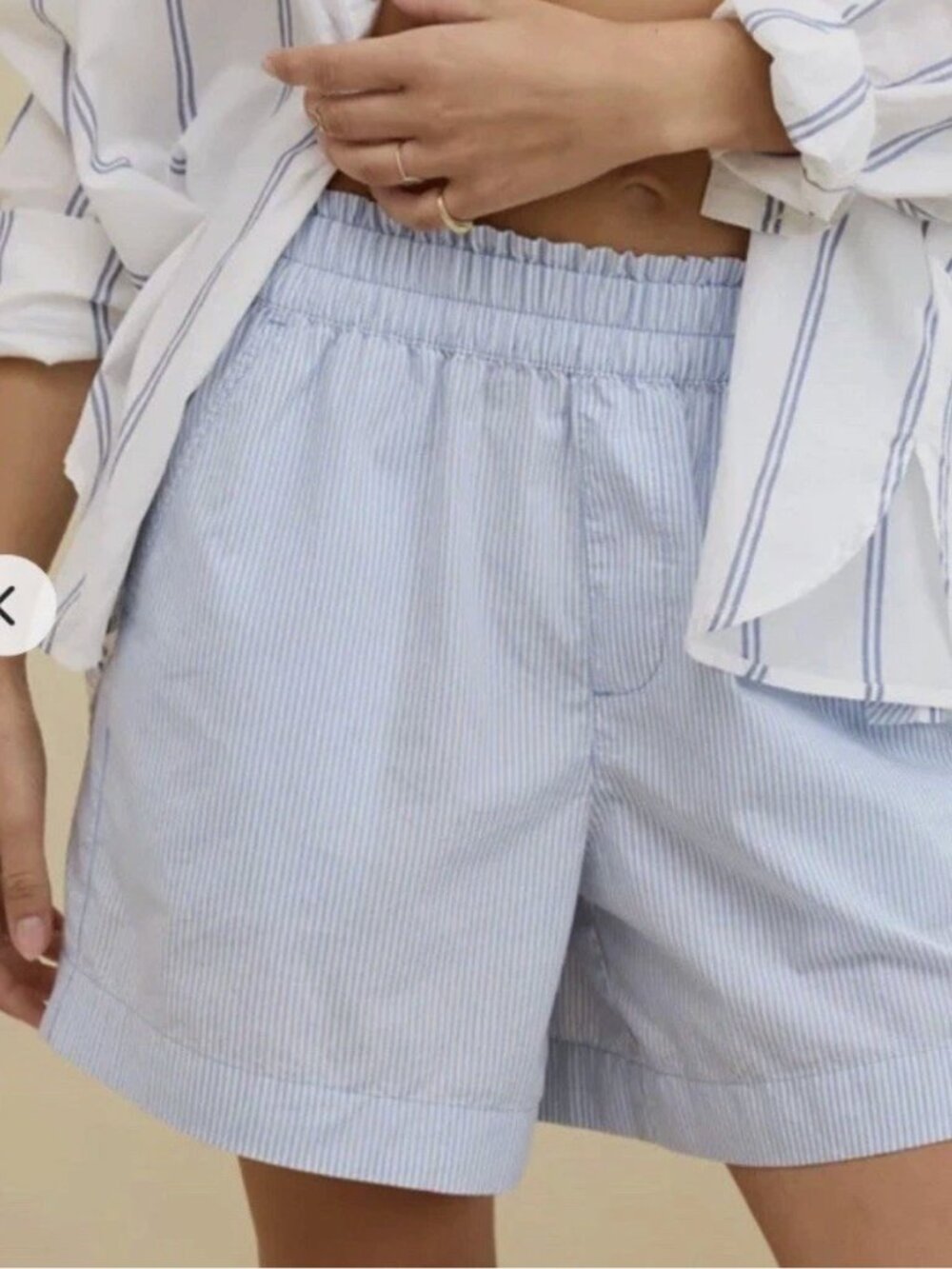 Aerie - Good Day Shorts - Blue/White Stripe - Size Large - Picture 2 of 6